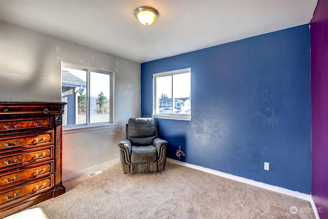 living area with carpet flooring