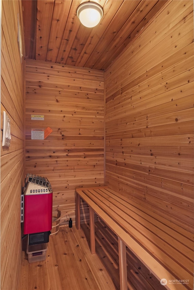 view of sauna featuring hardwood / wood-style flooring