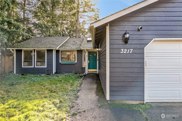 exterior space with a garage