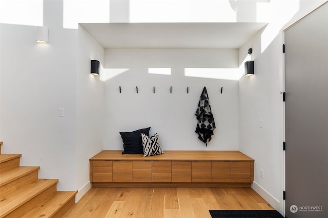 mudroom featuring light hardwood / wood-style flooring