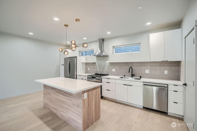 kitchen featuring white cabinets, sink, wall chimney exhaust hood, and appliances with stainless steel finishes