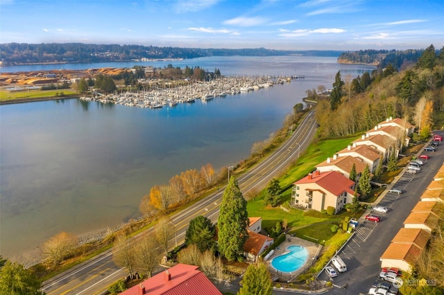 aerial view with a water view