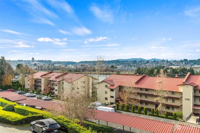 bird's eye view with a mountain view