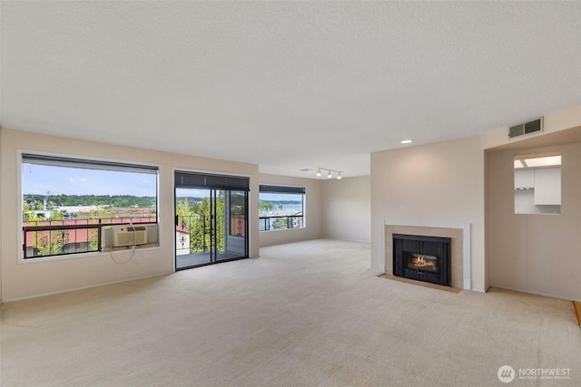 908 E Bay Dr NE Unit 203, Olympia, WA 98506 - unfurnished living room with carpet flooring, cooling unit, and a tile fireplace