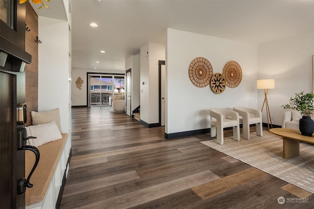 interior space with dark hardwood / wood-style flooring