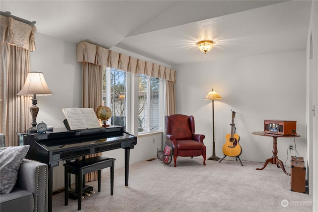 living area with carpet flooring