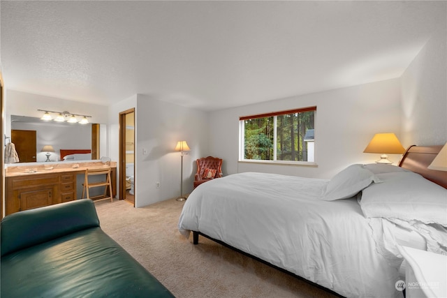 bedroom with light carpet