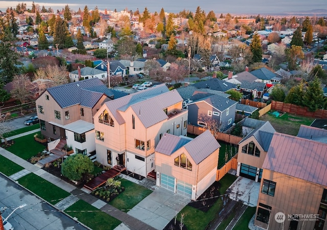 view of aerial view at dusk