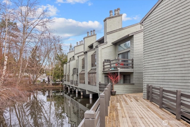 exterior space with a water view