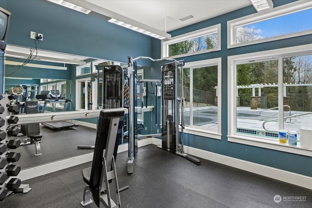 exercise room with a healthy amount of sunlight