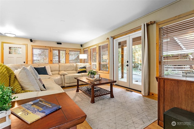 living room featuring french doors