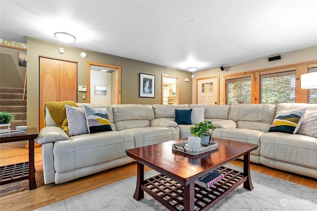 living room featuring light wood-type flooring