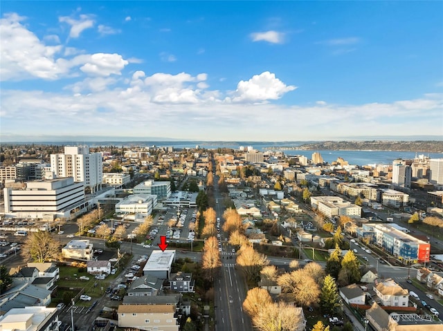 aerial view with a water view