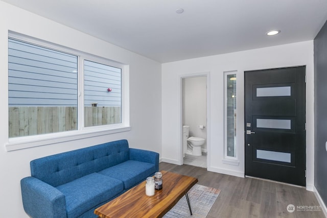 living room with dark wood-type flooring