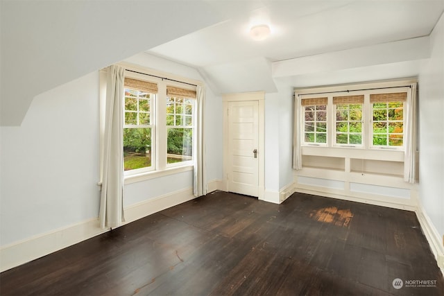 additional living space featuring lofted ceiling and dark hardwood / wood-style floors