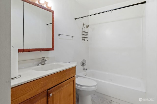 full bathroom with tile patterned flooring, vanity, toilet, and bathtub / shower combination