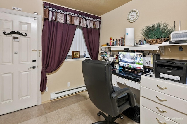 office area featuring a baseboard radiator