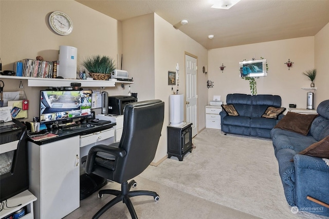 view of carpeted home office