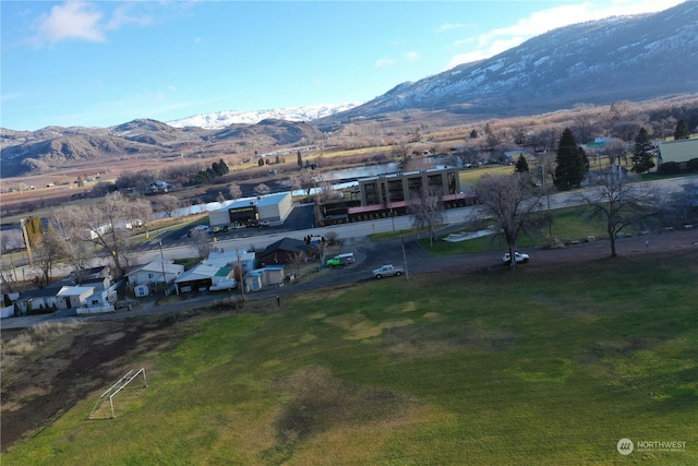 bird's eye view with a mountain view