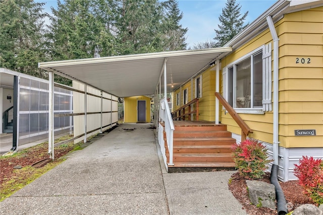 exterior space featuring a carport