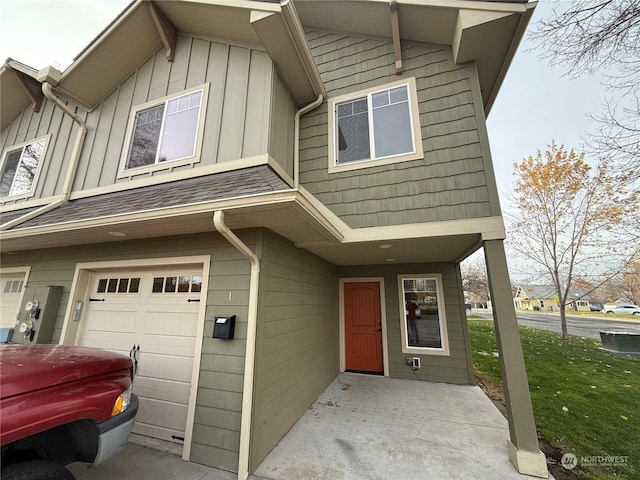 exterior space featuring a garage