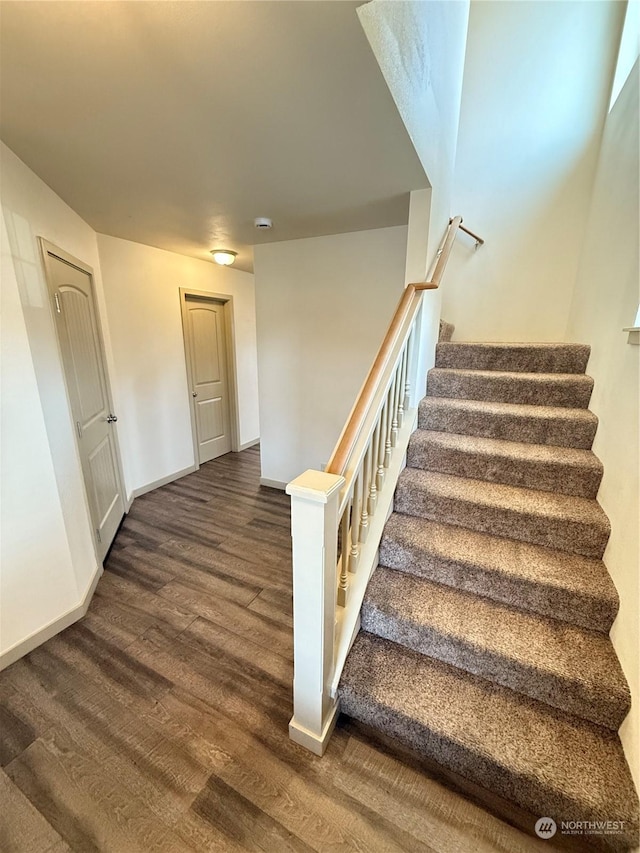 staircase featuring hardwood / wood-style flooring