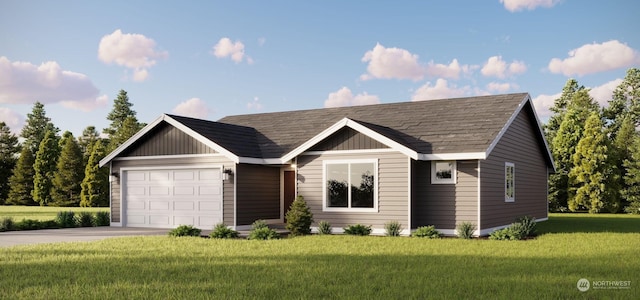 view of front of property with a garage and a front yard