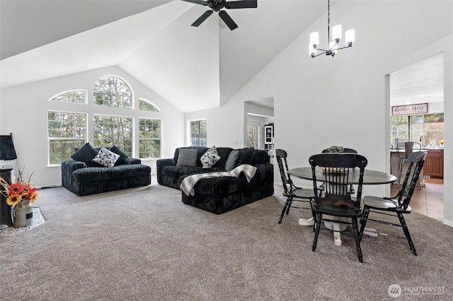 6807 345th St S, Roy, WA 98580 - living room featuring a wealth of natural light, high vaulted ceiling, and light colored carpet