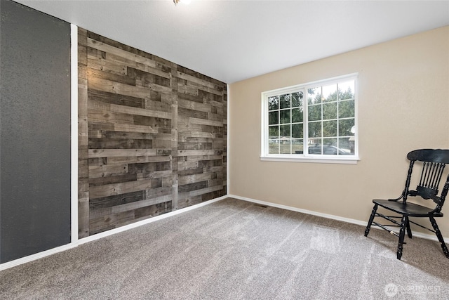 6807 345th St S, Roy, WA 98580 - unfurnished room with wood walls, baseboards, and carpet floors