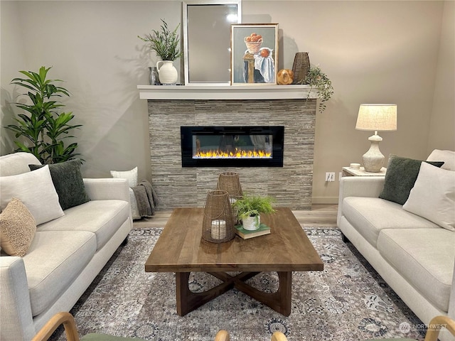 living room with hardwood / wood-style flooring