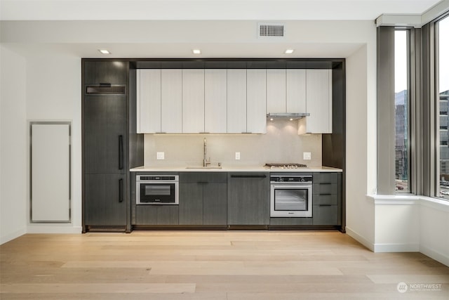 kitchen with sink, light hardwood / wood-style floors, plenty of natural light, and appliances with stainless steel finishes