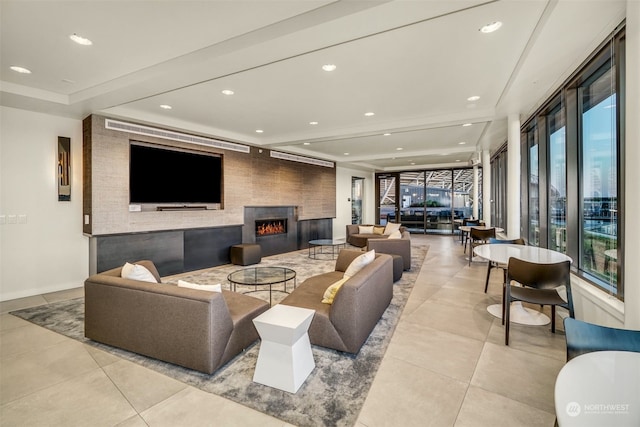 living room with light tile patterned floors