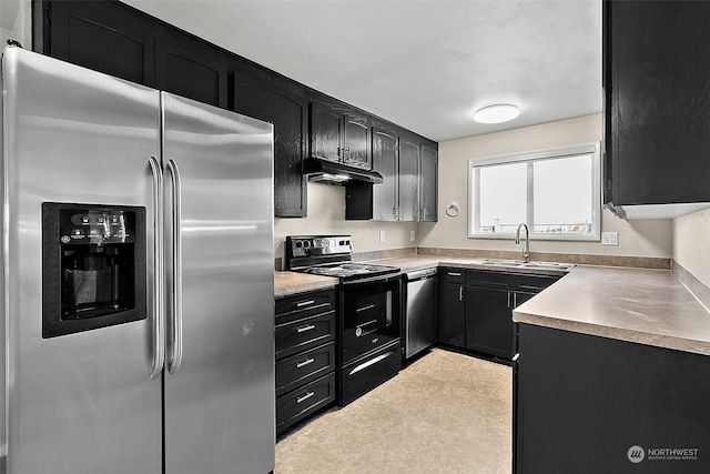 kitchen with sink, stainless steel appliances, and ventilation hood