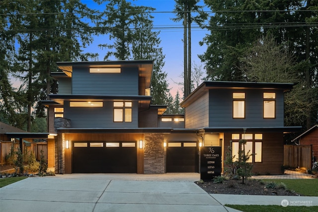 contemporary home featuring a garage