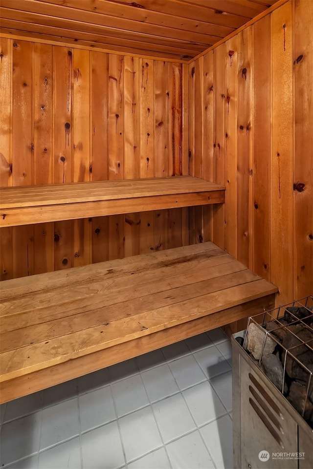 view of sauna featuring tile patterned floors