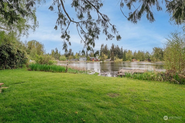 view of yard with a water view