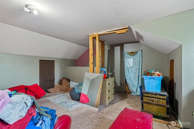 additional living space featuring light carpet and vaulted ceiling