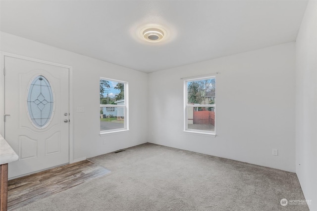 view of carpeted foyer