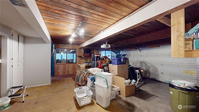 basement with wooden ceiling