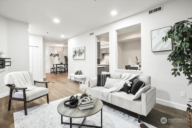 living room with wood-type flooring