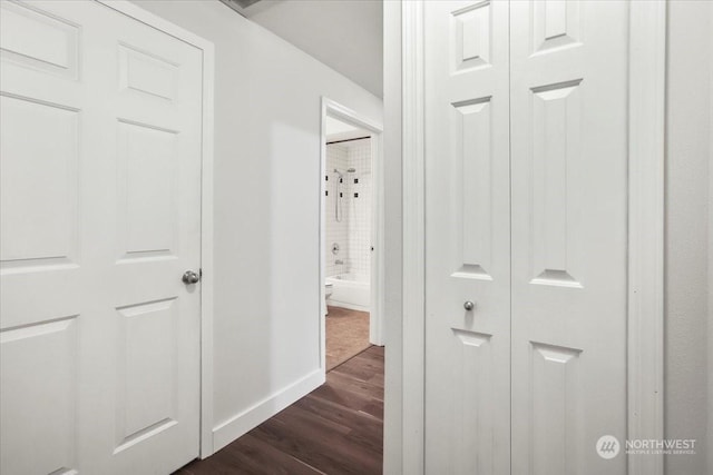 corridor with dark hardwood / wood-style floors