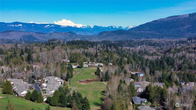 birds eye view of property with a mountain view