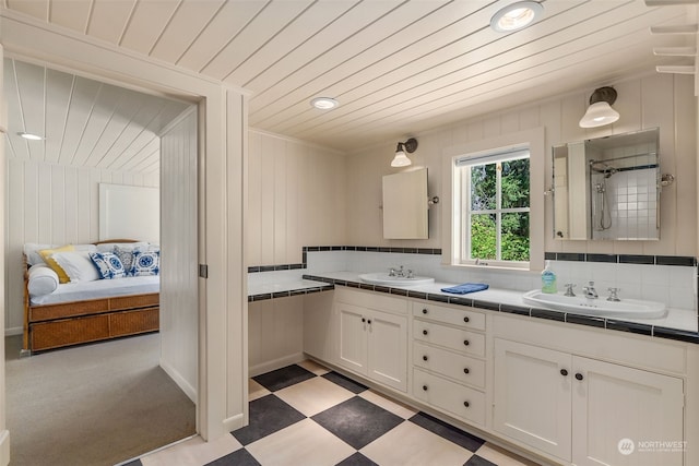 bathroom with vanity and wood ceiling