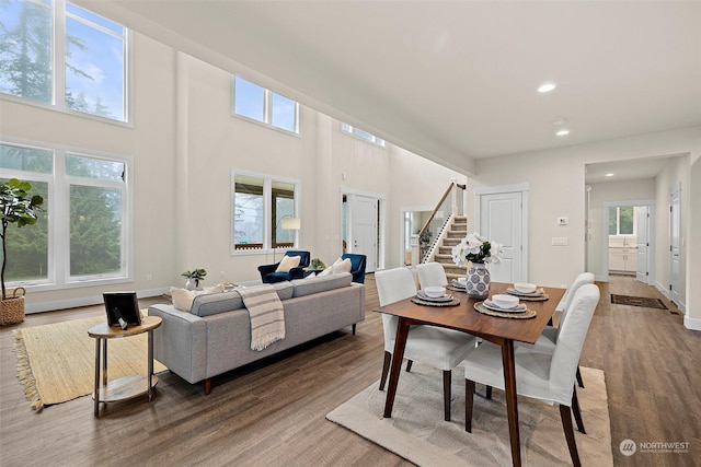 dining area with hardwood / wood-style flooring