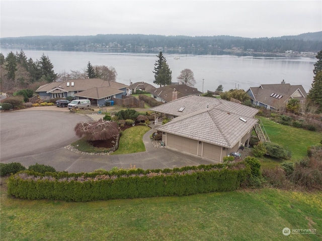 aerial view with a water view