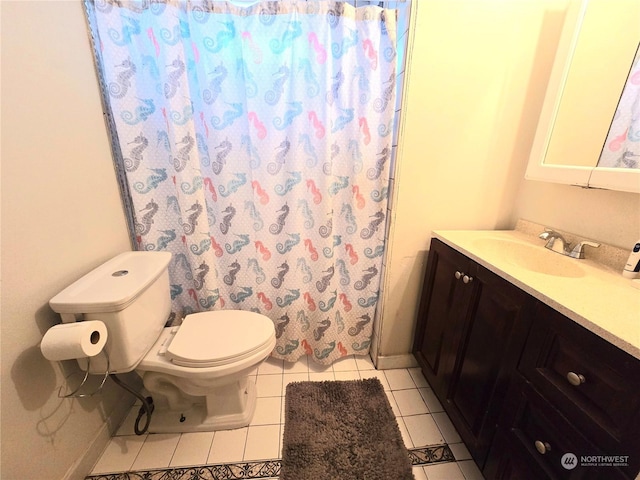 bathroom with tile patterned floors, vanity, and toilet