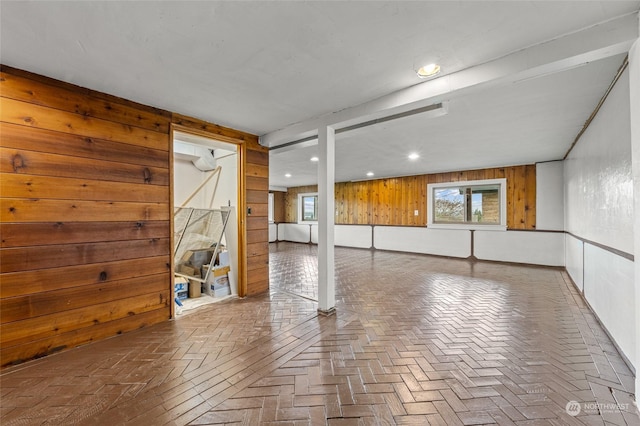 interior space with wooden walls