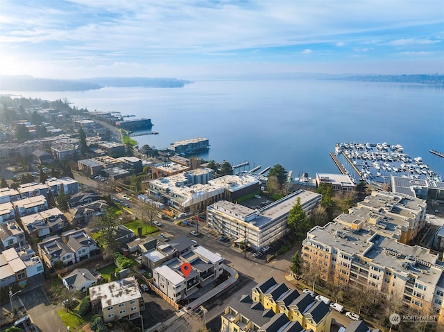 aerial view with a water view