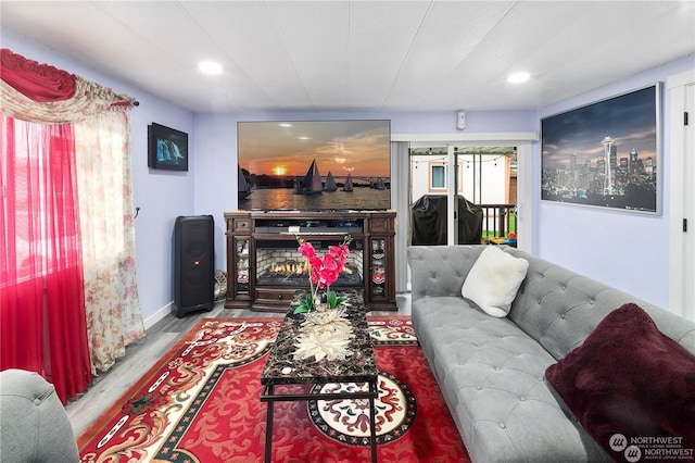 living room with light hardwood / wood-style floors