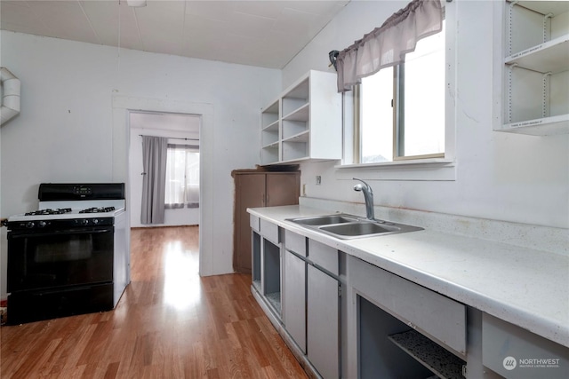 kitchen featuring light hardwood / wood-style floors, sink, and gas stove